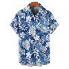 Chemise de Plage de Vacances Feuille Tropicale Imprimée Partout à Manches Courtes - Bleu Ciel 4XL