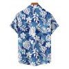 Chemise de Plage de Vacances Feuille Tropicale Imprimée Partout à Manches Courtes - Bleu Ciel 5XL