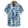 Chemise de Vacances Boutonnée Feuille Tropicale Imprimée Partout à Manches Courtes - Bleu clair 4XL