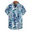 Chemise de Vacances Boutonnée Feuille Tropicale Imprimée Partout à Manches Courtes - Bleu clair 4XL