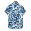 Chemise de Vacances Boutonnée Feuille Tropicale Imprimée Partout à Manches Courtes - Bleu clair 5XL