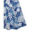 Mini Robe de Vacances Ligne A Feuille Tropicale Imprimée Partout à Col V - Bleu Ciel XXXXXL | US 20