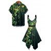 St. Patrick's Day Lucky Glasses Light Spots Print Asymmetric Hem Midi Dress And Short Sleeve Shirt Matching Outfit - Vert profond S | US 4