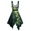 St. Patrick's Day Lucky Glasses Light Spots Print Asymmetric Hem Midi Dress And Short Sleeve Shirt Matching Outfit - Vert profond S | US 4