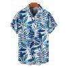 Tropical Leaf Allover Print Flutter Sleeve Split Hem Vacation Dress And Short Sleeve Shirt Matching Outfit - Bleu clair S | US 4