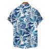 Tropical Leaf Allover Print Flutter Sleeve Split Hem Vacation Dress And Short Sleeve Shirt Matching Outfit - Bleu clair S | US 4