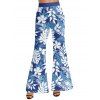 Vacation Tropical Leaf Allover Print Ruched Butterfly Lace O Ring Tank Top And Wide Leg Flare Pants Matching Outfit - Bleu Ciel S | US 4