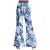 Vacation Tropical Leaf Allover Print Ruched Butterfly Lace O Ring Tank Top And Wide Leg Flare Pants Matching Outfit - Bleu Ciel S | US 4