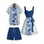 Flower Print Belted Mini Dress And Short Sleeve Shirt Drawstring Shorts Vacation Outfit - Bleu profond S | US 4