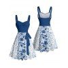 Flower Print Belted Mini Dress And Short Sleeve Shirt Drawstring Shorts Vacation Outfit - Bleu profond S | US 4