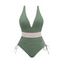 Maillot de Bain Zigzag Imprimé en Couleur Contrastée à Col Plongeant Une-Pièce - Vert clair XXL | US 12