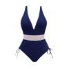 Maillot de Bain Zigzag Imprimé en Couleur Contrastée à Col Plongeant Une-Pièce - Bleu profond S | US 4