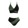 Maillot de Bain Croisé en Blocs de Couleurs à Taille Haute avec Nœud Papillon à Lacets Deux Pièces - Vert profond XL | US 10