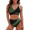 Maillot de Bain Croisé en Blocs de Couleurs à Taille Haute avec Nœud Papillon à Lacets Deux Pièces - Vert profond XL | US 10