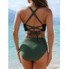 Maillot de Bain Croisé en Blocs de Couleurs à Taille Haute avec Nœud Papillon à Lacets Deux Pièces - Vert profond XL | US 10