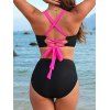 Maillot de Bain Croisé en Blocs de Couleurs à Taille Haute avec Nœud Papillon à Lacets Deux Pièces - Rose clair XL | US 10