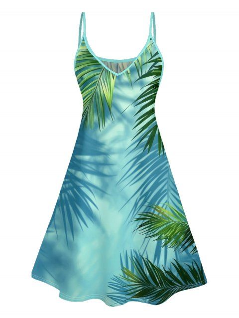 Robe de Vacances Feuille Tropicale Délavée Imprimé à Col V