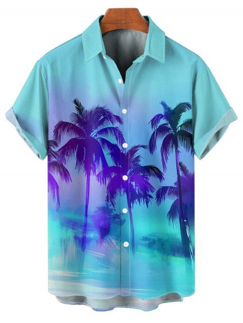Ombre Palm Tree Print Hawaii Vacation Short Sleeve Shirt