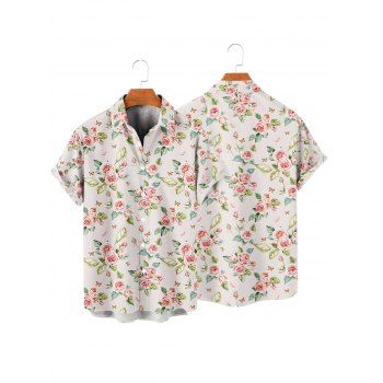 Flower Allover Print Short Sleeve Button Up Vacation Shirt
