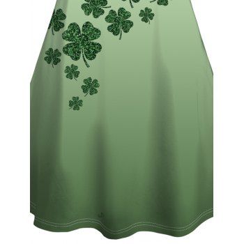 Ombre Lucky Clover Print St. Patrick`s Day V Neck Spaghetti Strap Mini Dress 