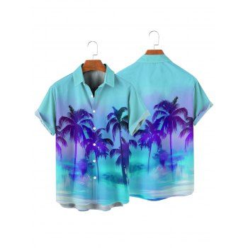 Ombre Palm Tree Print Hawaii Vacation Short Sleeve Shirt