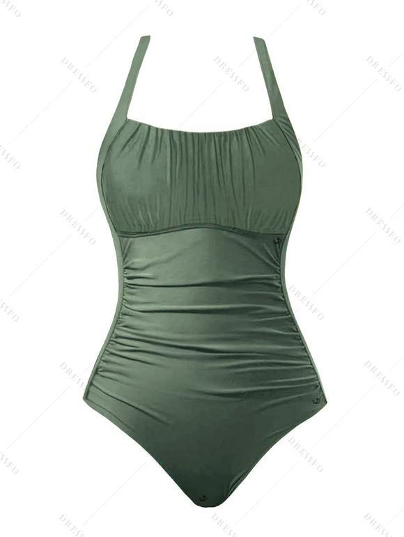 Maillot de Bain de Vacances Plissé Une-Pièce - Vert profond S | US 4