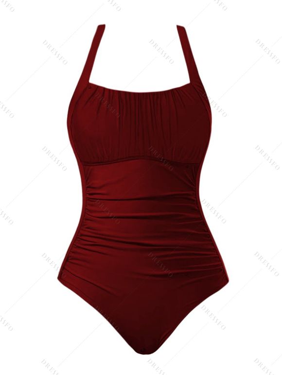 Maillot de Bain de Vacances Plissé Une-Pièce - Rouge foncé XL | US 10