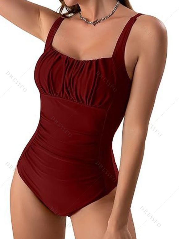 Maillot de Bain de Vacances Plissé Une-Pièce - Rouge foncé S | US 4