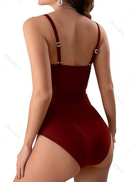 Maillot de Bain de Vacances Plissé Une-Pièce - Rouge foncé S | US 4