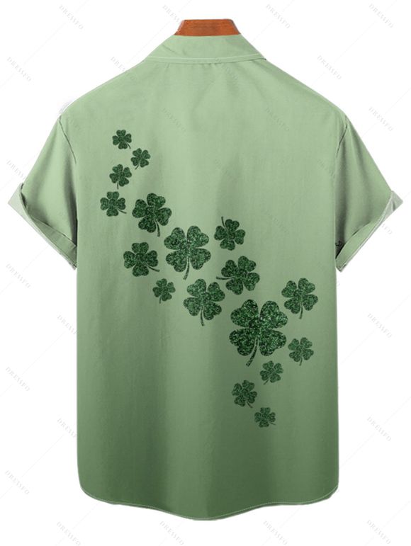 Chemise Boutonnée Ombrée Trèfle Imprimé à Manches Courtes - Vert clair S
