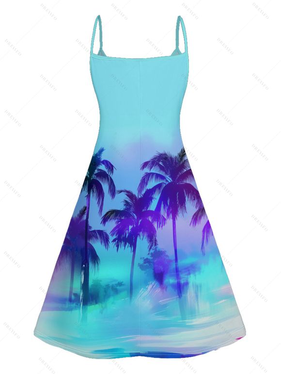 Mini Robe de Vacances Ombre Palmier Imprimé à Bretelle Fine - Vert clair XL | US 12