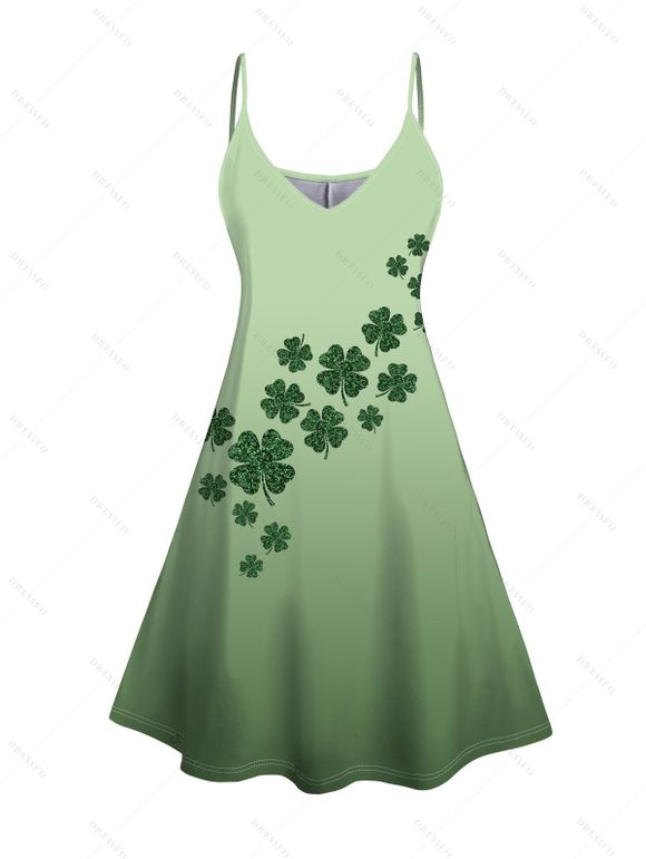 Ombre Lucky Clover Print St. Patrick's Day Mini Dress And Short Sleeve Shirt Matching Outfit - Vert clair S | US 4