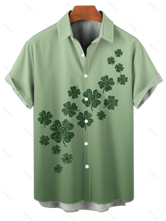Ombre Lucky Clover Print St. Patrick's Day Mini Dress And Short Sleeve Shirt Matching Outfit - Vert clair S | US 4