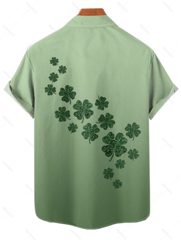 Ombre Lucky Clover Print St. Patrick's Day Mini Dress And Short Sleeve Shirt Matching Outfit - Vert clair S | US 4