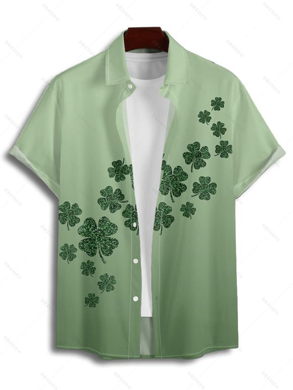 Ombre Lucky Clover Print St. Patrick's Day Mini Dress And Short Sleeve Shirt Matching Outfit - Vert clair S | US 4