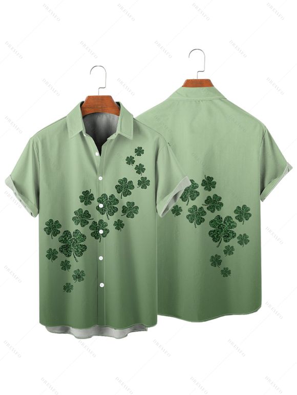 Ombre Lucky Clover Print St. Patrick's Day Mini Dress And Short Sleeve Shirt Matching Outfit - Vert clair S | US 4