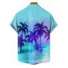 Ombre Palm Tree Print Hawaii Vacation Spaghetti Strap V Neck Mini Dress And Short Sleeve Shirt Matching Outfit - Vert clair S | US 4