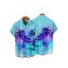 Ombre Palm Tree Print Hawaii Vacation Spaghetti Strap V Neck Mini Dress And Short Sleeve Shirt Matching Outfit - Vert clair S | US 4
