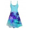 Ombre Palm Tree Print Hawaii Vacation Spaghetti Strap V Neck Mini Dress And Short Sleeve Shirt Matching Outfit - Vert clair S | US 4