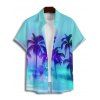 Ombre Palm Tree Print Hawaii Vacation Spaghetti Strap V Neck Mini Dress And Short Sleeve Shirt Matching Outfit - Vert clair S | US 4