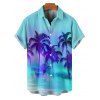 Ombre Palm Tree Print Hawaii Vacation Spaghetti Strap V Neck Mini Dress And Short Sleeve Shirt Matching Outfit - Vert clair S | US 4