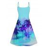 Ombre Palm Tree Print Hawaii Vacation Spaghetti Strap V Neck Mini Dress And Short Sleeve Shirt Matching Outfit - Vert clair S | US 4