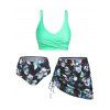 Maillot de Bain Tankini Matelassé à Imprimé Fleur Papillon Crâne Trois Pièces de Plage - Bleu S