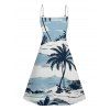 Mini Robe Hawaïen de Vacances à Bretelle Fine Palmier Imprimé - Bleu clair XXXXXL | US 20