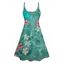 Mini Robe de Vacances Fleur Imprimée à Bretelle Fine à Col V - Vert profond XXXXXL | US 20