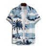 Chemise de Vacances de Plage Palmier Imprimé à Manches Courtes - Bleu clair 5XL