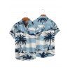 Chemise de Vacances de Plage Palmier Imprimé à Manches Courtes - Bleu clair 5XL