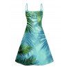 Hawaii Vacation Tropical Palm Leaf Print V Neck Spaghetti Strap Dress And Short Sleeve Shirt Matching Outfit - Vert clair S | US 4