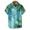 Hawaii Vacation Tropical Palm Leaf Print V Neck Spaghetti Strap Dress And Short Sleeve Shirt Matching Outfit - Vert clair S | US 4