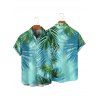 Hawaii Vacation Tropical Palm Leaf Print V Neck Spaghetti Strap Dress And Short Sleeve Shirt Matching Outfit - Vert clair S | US 4